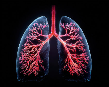 Lungs anatomy in x-ray view on a black background