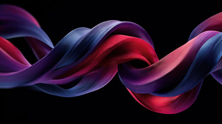 abstract colorful wavy fabric on black background, 3d render illustrationの写真素材