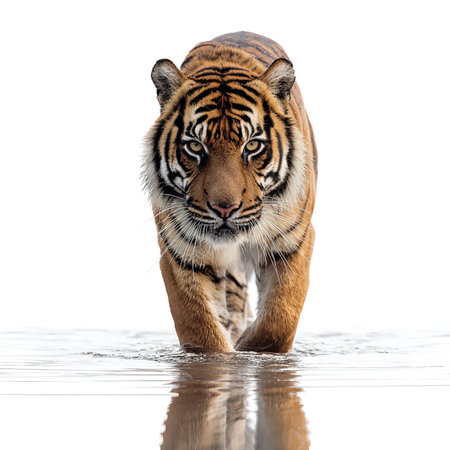 Tiger, Panthera tigris altaica, isolated on white backgroundの写真素材