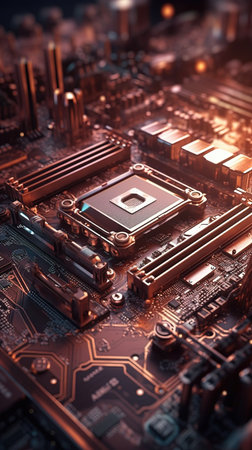 Circuit board close-up. Technology background. 3d renderingの写真素材