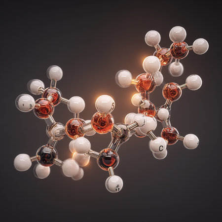 Molecular model of atom on black background. 3D renderingの写真素材