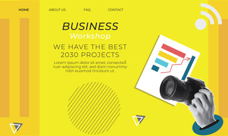 Business Website Template Web Design Concept. Businessman with camera in handのイラスト素材