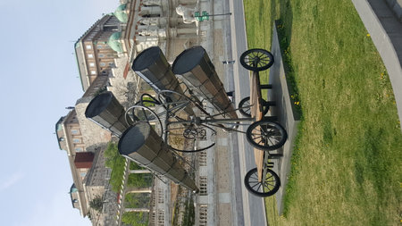 Bicycles and lanterns on the street in the city.