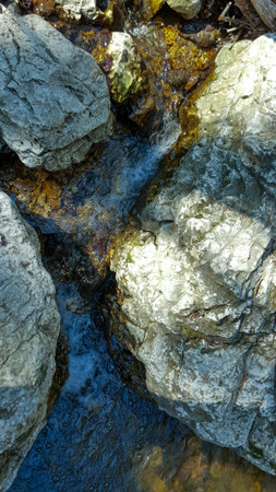 Rocks and water in the mountain stream, close-up.