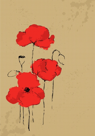 Poppies painted on packing paperのイラスト素材