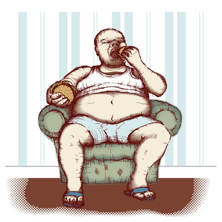 Concept of obesity caused by eating fast foodのイラスト素材
