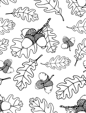 Seamless pattern of hand drawn oak leaves and acorns のイラスト素材