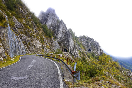 Mountain road in cloudy weather. の写真素材