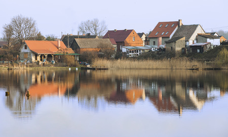 Bierzwnik Village, evening on the lake side, Polandの写真素材