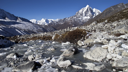 Mountain river in Sagarmatha National Park, Himalayas, Nepal の写真素材