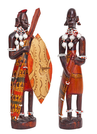  statuette of a woman and a man,  masai tribe warriorsの写真素材
