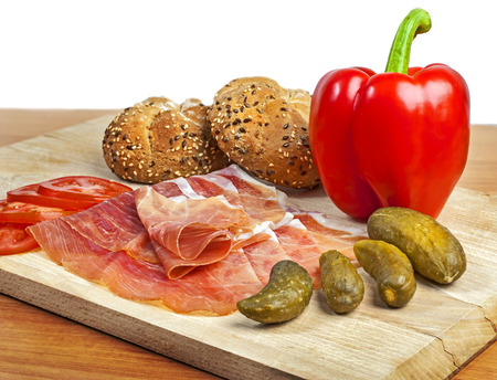 Vegetables with ham and wholewheat bunsの写真素材