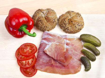 Vegetables with ham and wholewheat bunsの写真素材