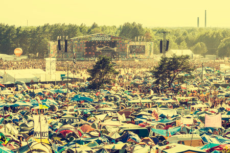 KOSTRZYN NAD ODRA, POLAND - AUGUST 2, 2013  19th Przystanek Woodstock  Woodstock Festival ,  biggest summer open air ticket free rock music festival in Europe, vintage style のeditorial素材