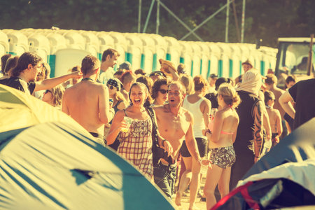 KOSTRZYN NAD ODRA, POLAND - AUGUST 2, 2013  19th Przystanek Woodstock  Woodstock Festival ,  biggest summer open air ticket free rock music festival in Europe, vintage style のeditorial素材