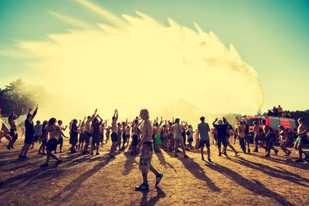 KOSTRZYN NAD ODRA, POLAND - AUGUST 2, 2013  19th Przystanek Woodstock  Woodstock Festival ,  biggest summer open air ticket free rock music festival in Europe, vintage style のeditorial素材
