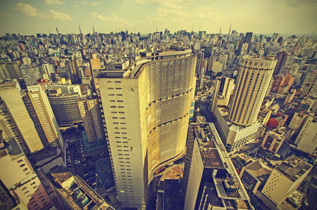 Skyline of Sao Paulo downtown, Brazil, vintage retro style  の写真素材