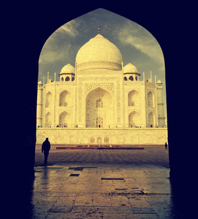 Interesting view of Taj Mahal, India, vintage retro style  の写真素材