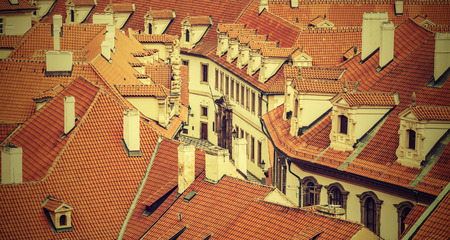 Roofs of Prague, vintage retro style の写真素材