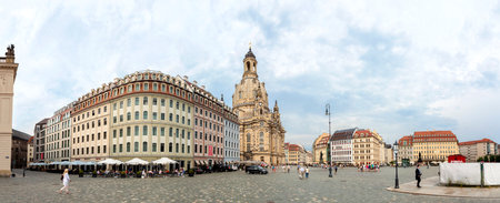 DRESDEN, GERMANY - JUNE 11, 2014  Old Town with Frauenkirche in Dresden, rebuilt after the second world war, cathedral is now one of the most visited spots in Dresden  のeditorial素材