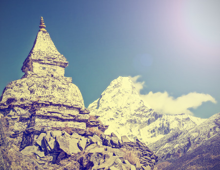 Himalaya mountains in Nepal, vintage retro effect の写真素材