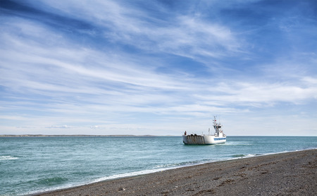 Sea background with boat の写真素材