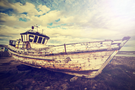 Vintage Old Boat on Junk Yard の写真素材