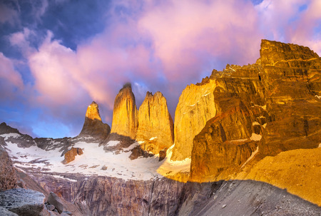 Beautiful sunrise in Torres del Paine national park, Patagonia, Chileの写真素材