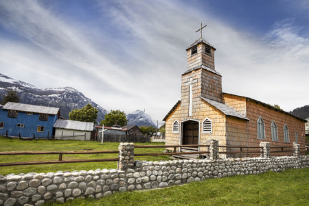 Wooden church in Chilean countryside.の写真素材