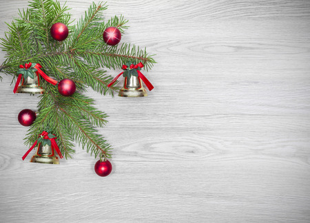 Christmas background, decoration on a wooden board.の写真素材