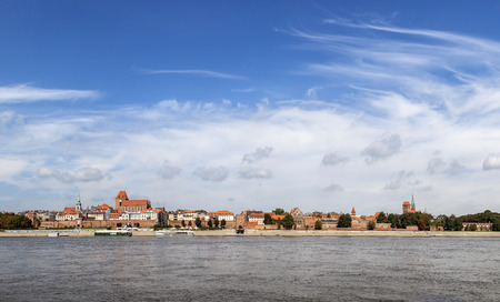 Panoramic view of old town in Torun on Vistula bank, Poland.の写真素材