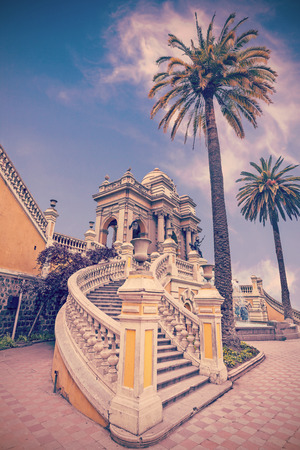 Retro filtered picture of historic building in Santiago de Chile.の写真素材