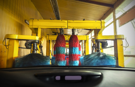 Car wash from inside a car during the wash.の写真素材