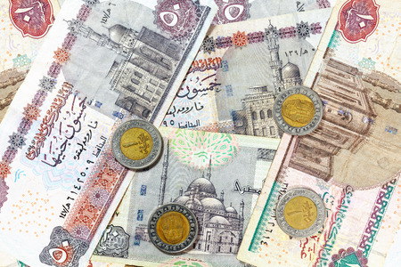 Money from Egypt, pound banknotes and coins.の写真素材