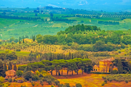 Oil painting filtered picture of Tuscany landscape, Italy.の写真素材