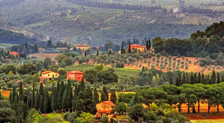 Oil painting filtered picture of Tuscany landscape, Italy.の写真素材