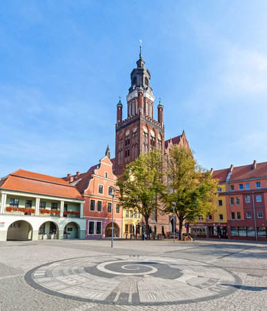 Stargard Szczecinski, Poland - September 26 2011: Old Town Market with St. Maryのeditorial素材