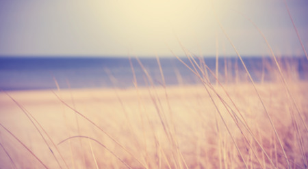 Blurred summer beach background in retro vintage style.の写真素材