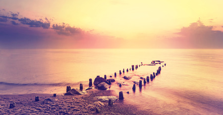 After purple sunset, peaceful sea landscape.の写真素材