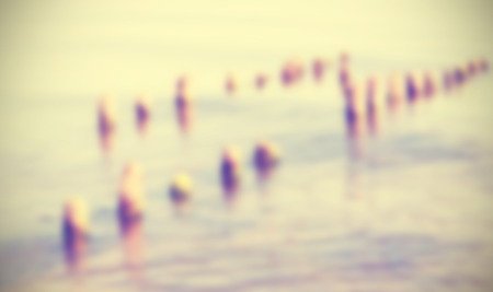Retro blurred wooden posts photo, abstract background or texture.の写真素材