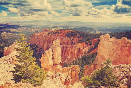 Vintage toned rock formations in Bryce Canyon National Park, Utah, USA.の写真素材