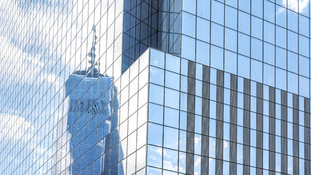 Reflection in modern office building windows, abstract background, NYC, USA.の写真素材