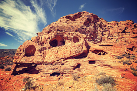 Vintage toned skull like rock formation, Valley of Fire State Park, USA.の写真素材