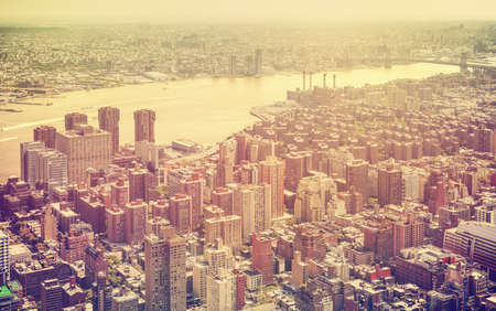 Retro toned aerial view of New York City, USA.の写真素材