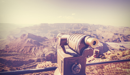 Vintage toned telescope pointed at Grand Canyon, travel concept, USA.の写真素材