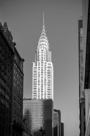 New York, USA - August 15, 2015: Black and white picture of the Chrysler Building. The structure was the world's tallest building for 11 months.のeditorial素材