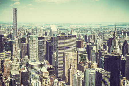 Old film retro stylized picture of New York skyline, USA.の写真素材