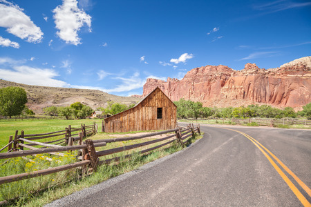 Gifford Barn by a road in Capitol Reef National Park, USA.の写真素材