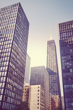Retro toned photo of skyscrapers in Chicago city downtown, USA.の写真素材