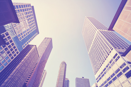 Vintage stylized photo of skyscrapers in Chicago city downtown, USA.の写真素材